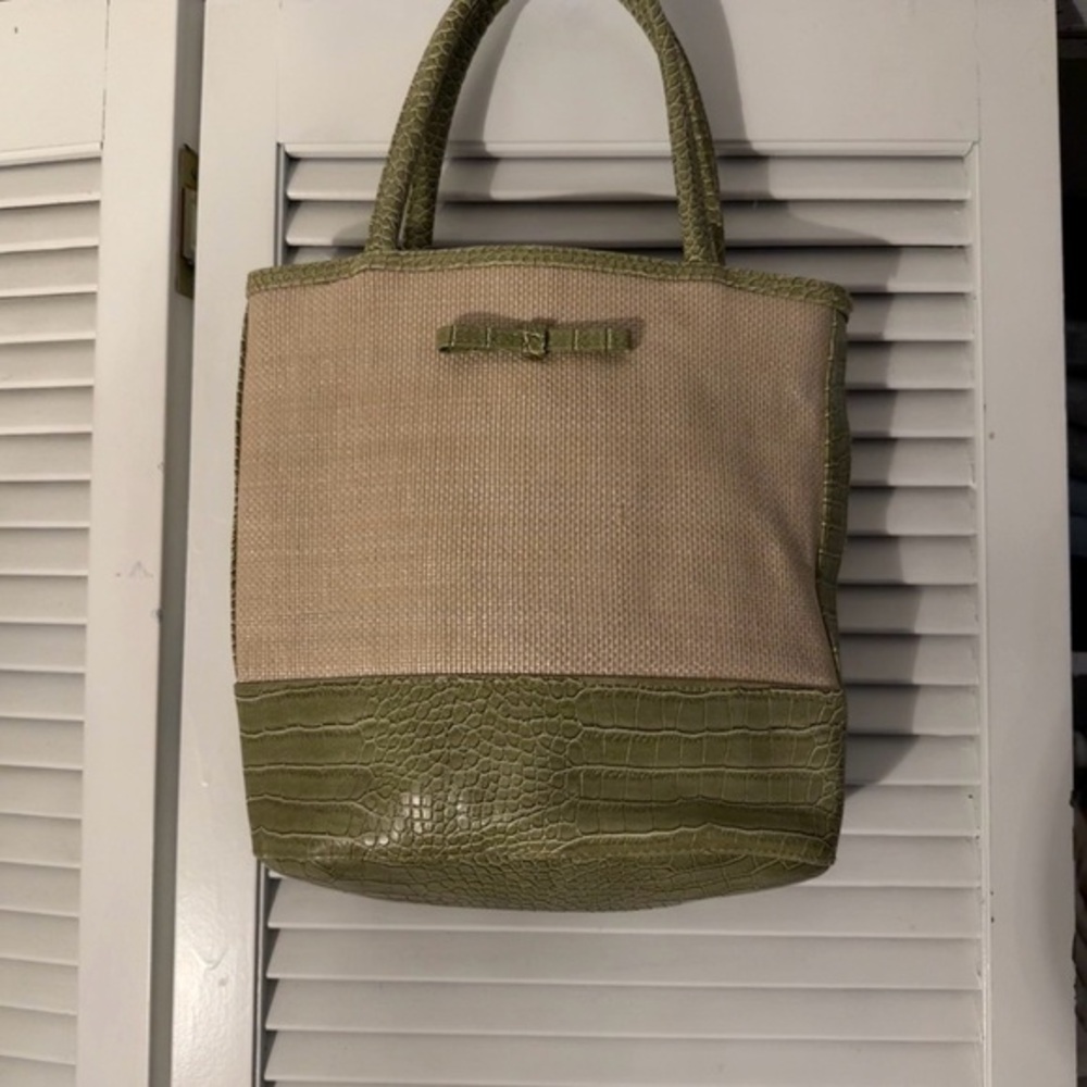 Estée Lauder Vintage Woven Tote Bag | Cream & Olive | NWOT | Y2K